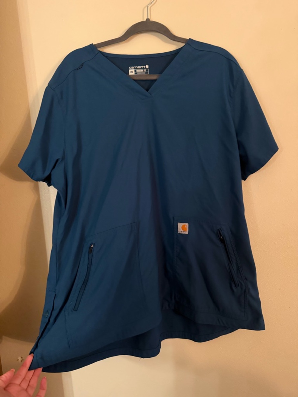 Carhartt Teal V-Neck Scrub Top with Logo Tag